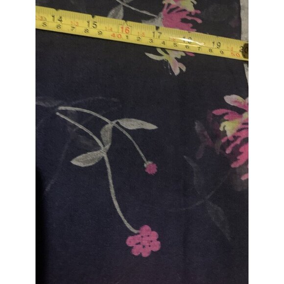Joules Clothing Great Britain Semi sheer long Wrap Scarf Blue Floral Pink Hem - Picture 5 of 5